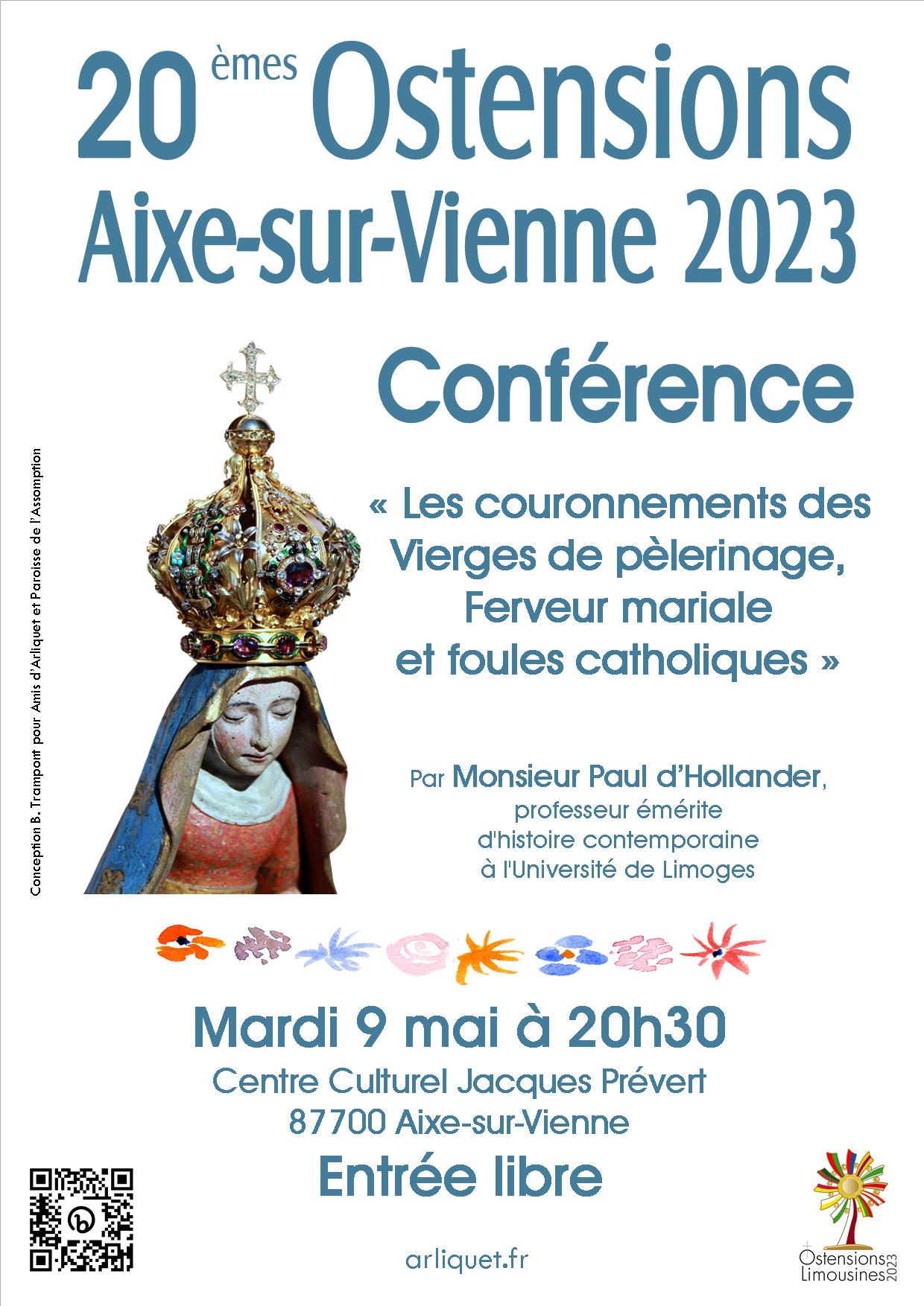 Conférence sur les vierges couronnées le 9 mai 2023 à Jacques Prévert- Aixe-sur-Vienne- NotreDame d'Arliquet Ostensions d'Aixe - Rendez-vous 20 et 21  mai 2023