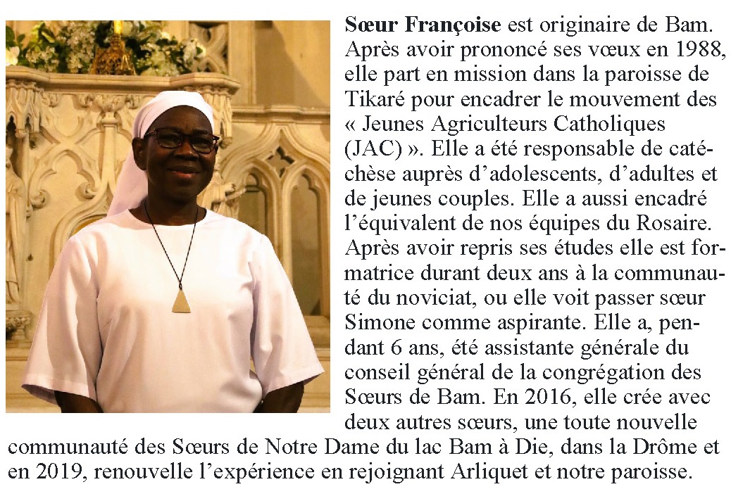 Soeur Françoise soeur de Notre-Dame-de Bam à Arliquet